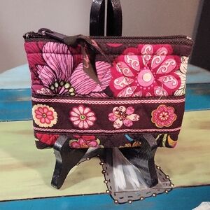 Vera Bradley Pink and Brown Cosmetic Bag with Floral Design